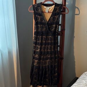 Max Studio Black Lace w Tan Slip Midi Dress